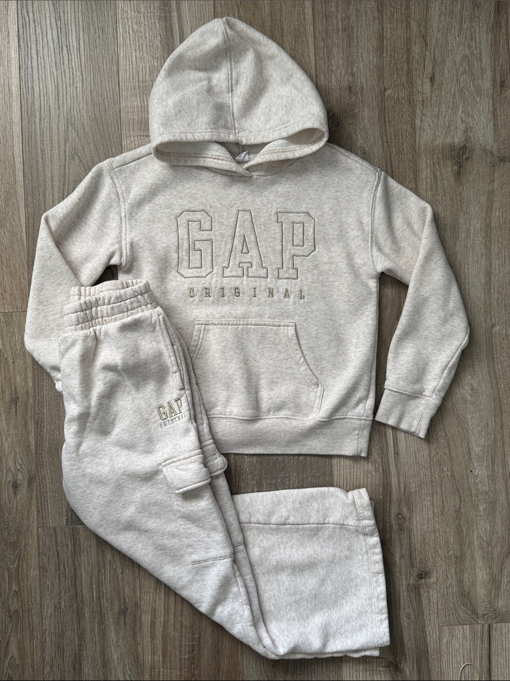 GAP Kids Cream/Light Beige Hoodie & Wide Leg Sweatpants 2 Peace Set Size 10/12